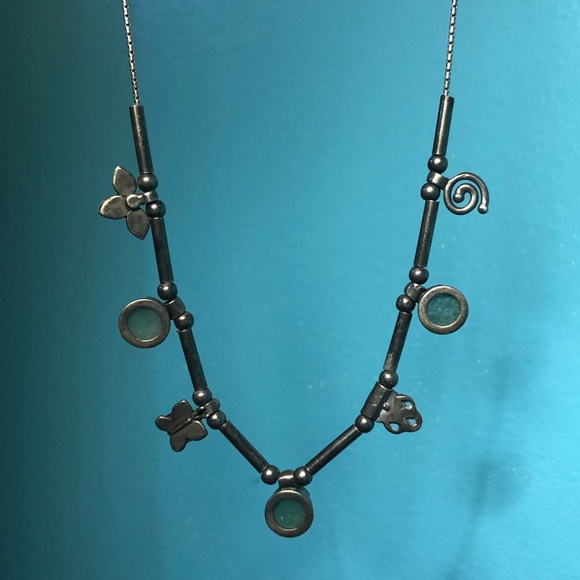 Vintage Sterling Silver Jadeite Charm Necklace - Picture 4 of 8